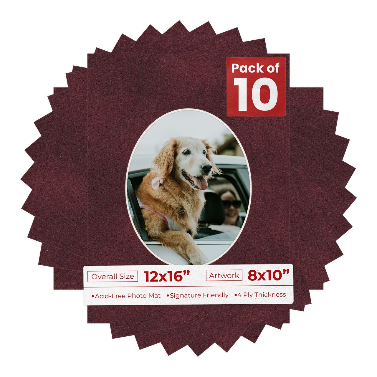 Dark Red Suede Mat Board for 12x16 Frames - Oval Opening for 8x10 Photos